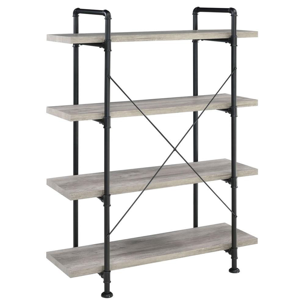 Delray 4-tier Open Shelving Bookcase Grey Driftwood and Black. Picture 6