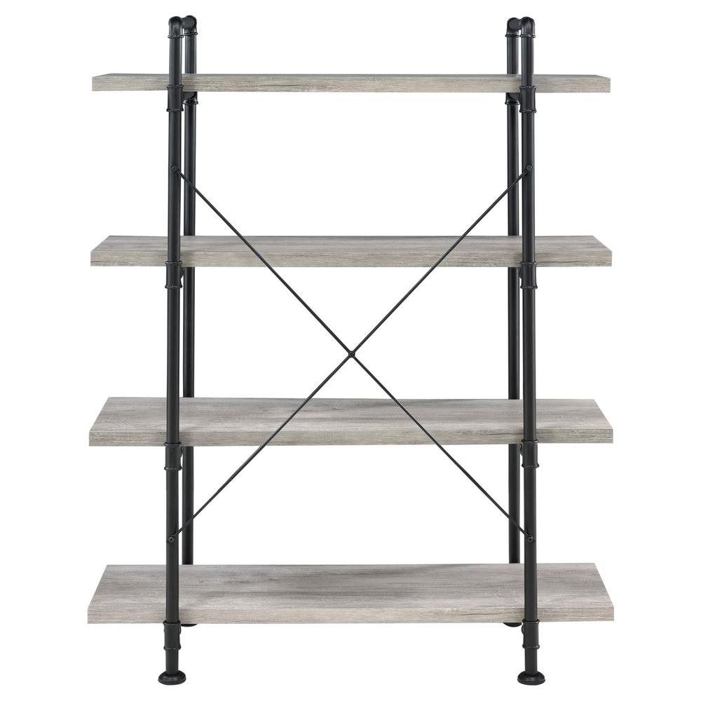 Delray 4-tier Open Shelving Bookcase Grey Driftwood and Black. Picture 7
