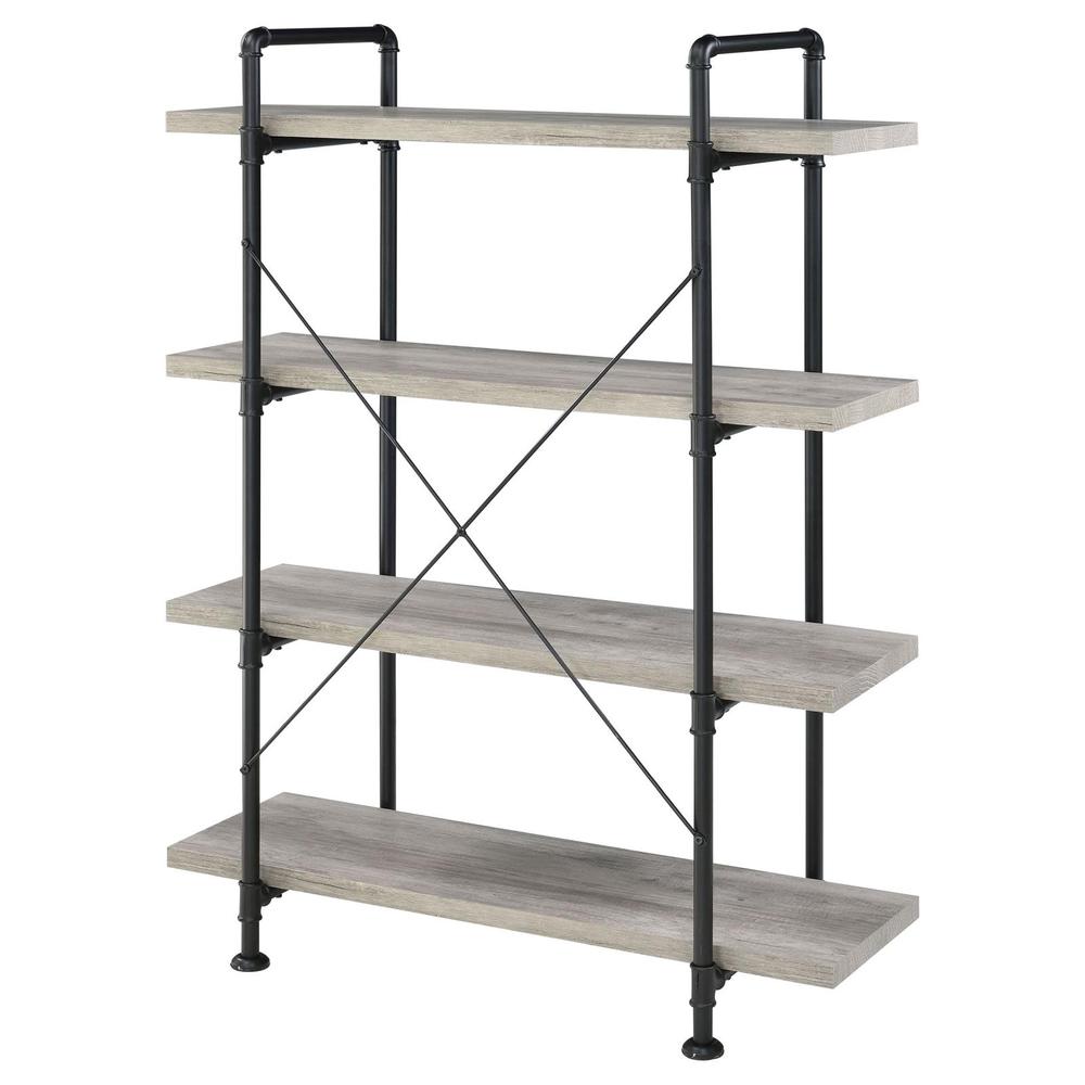 Delray 4-tier Open Shelving Bookcase Grey Driftwood and Black. Picture 8
