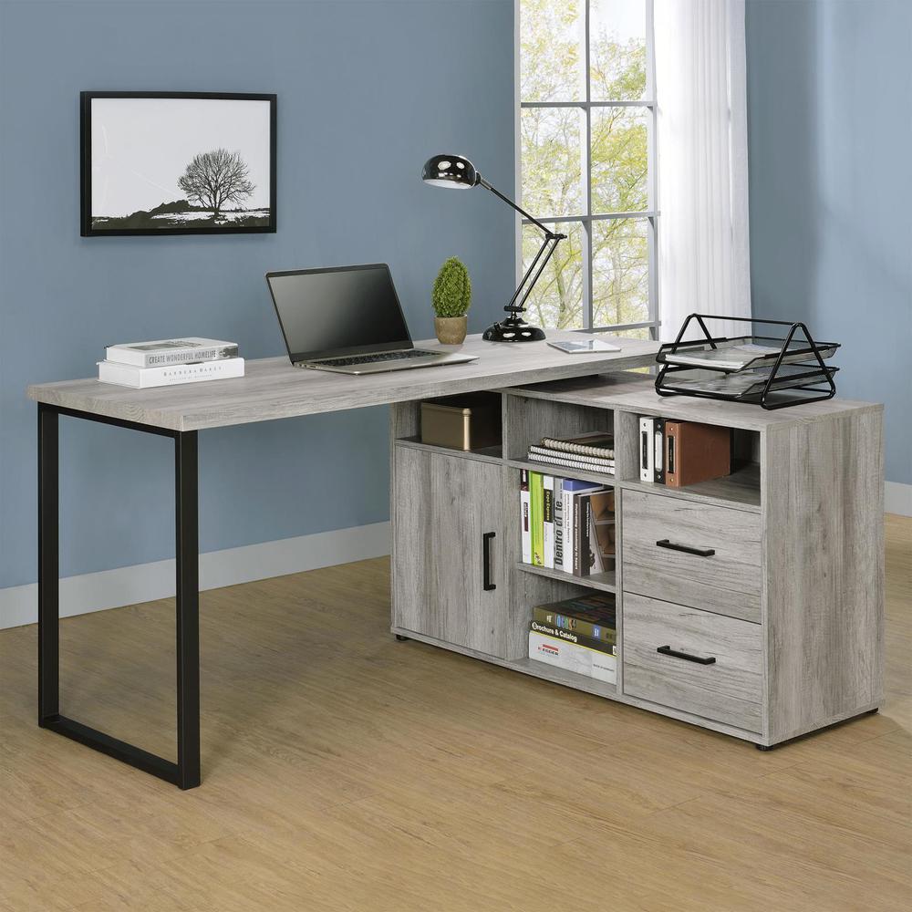 Hertford L-shape Office Desk with Storage Grey Driftwood. Picture 1