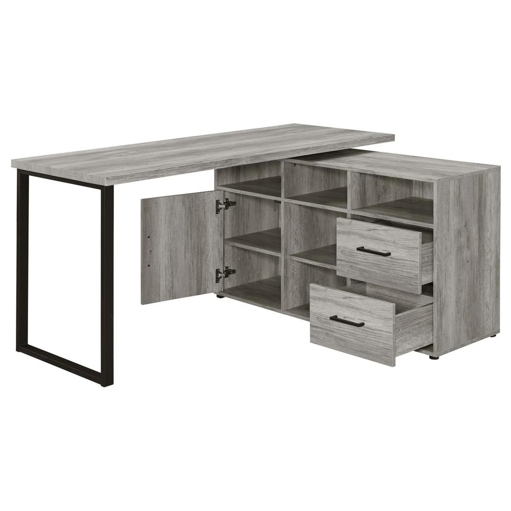 Hertford L-shape Office Desk with Storage Grey Driftwood. Picture 3