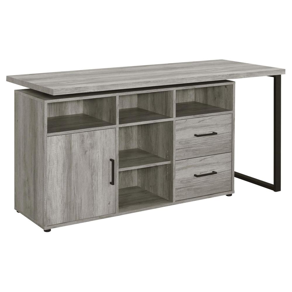 Hertford L-shape Office Desk with Storage Grey Driftwood. Picture 11