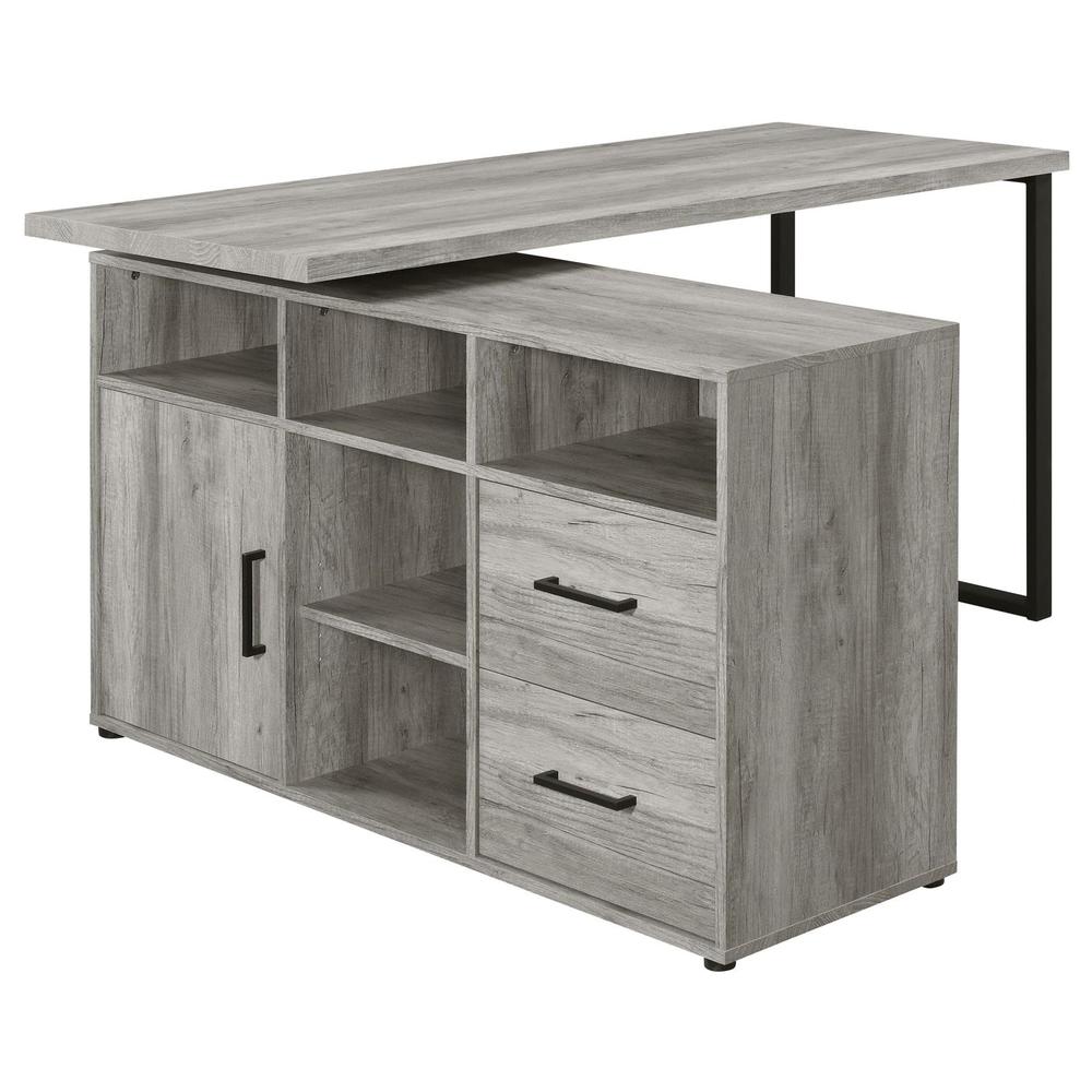 Hertford L-shape Office Desk with Storage Grey Driftwood. Picture 12