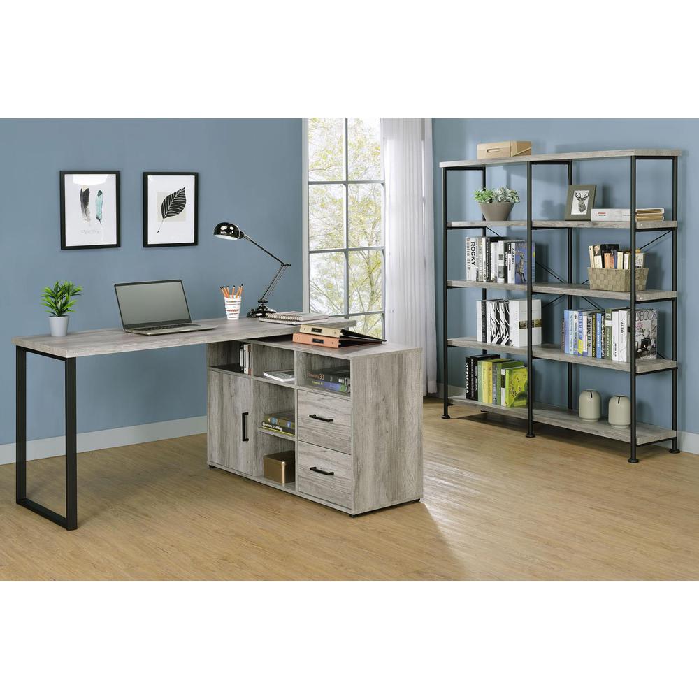 Hertford L-shape Office Desk with Storage Grey Driftwood. Picture 15