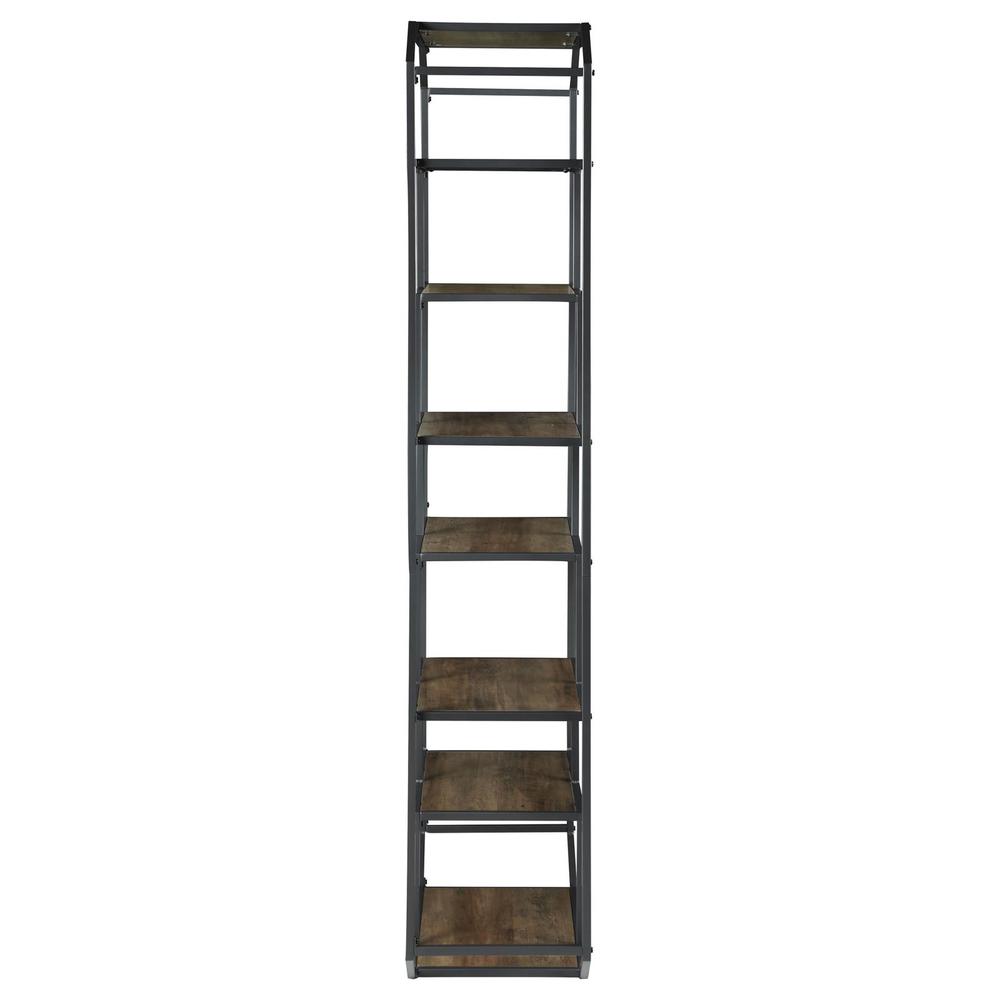 Leland 6-shelf Bookcase Rustic Brown and Dark Grey. Picture 4