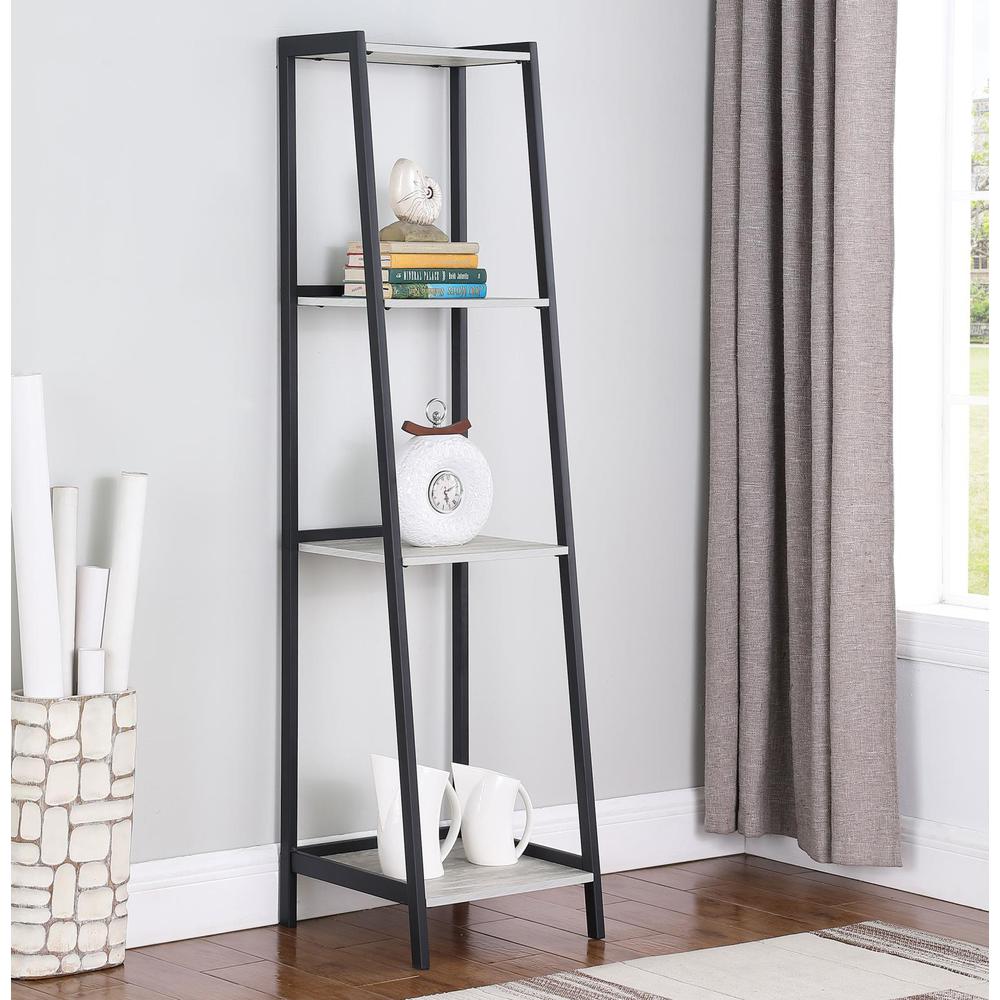 Pinckard 4-shelf Ladder Bookcase Grey Stone and Black. Picture 1
