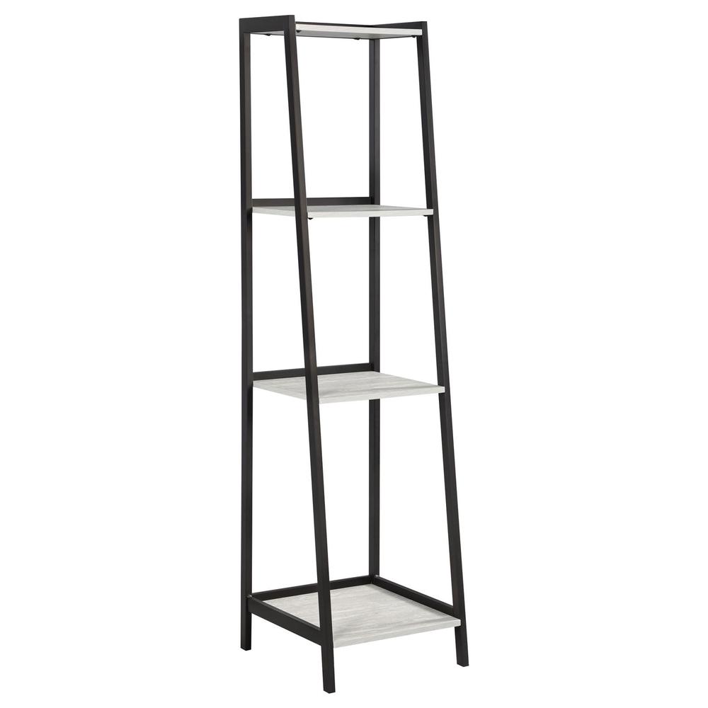 Pinckard 4-shelf Ladder Bookcase Grey Stone and Black. Picture 2