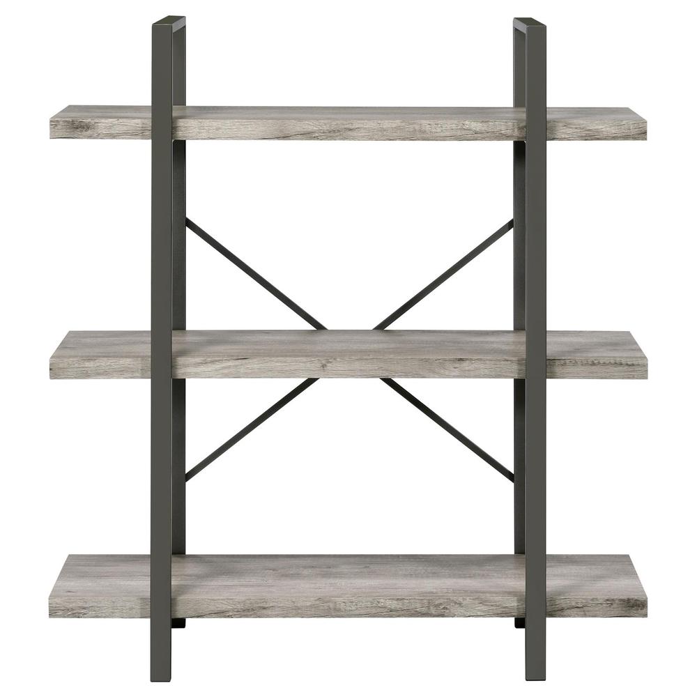 Cole 3-Shelf Bookcase Grey Driftwood and Gunmetal. Picture 3