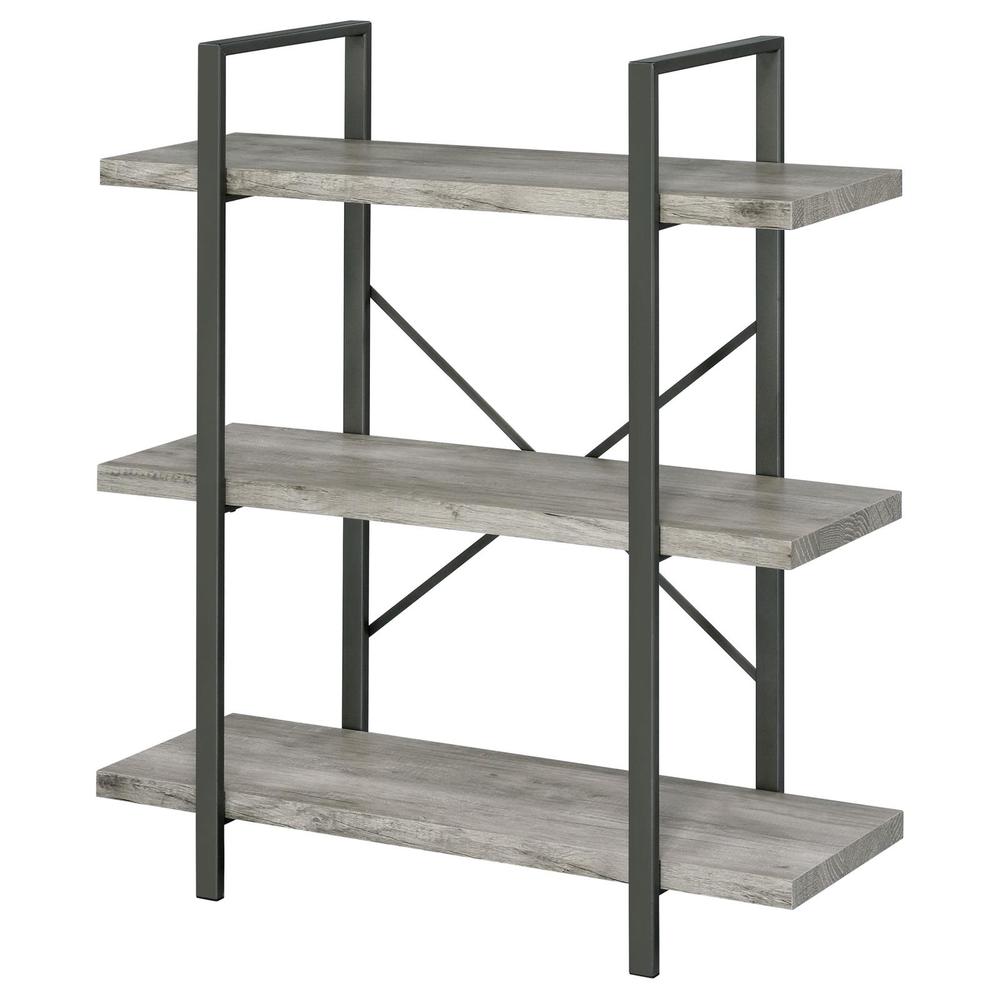 Cole 3-Shelf Bookcase Grey Driftwood and Gunmetal. Picture 4