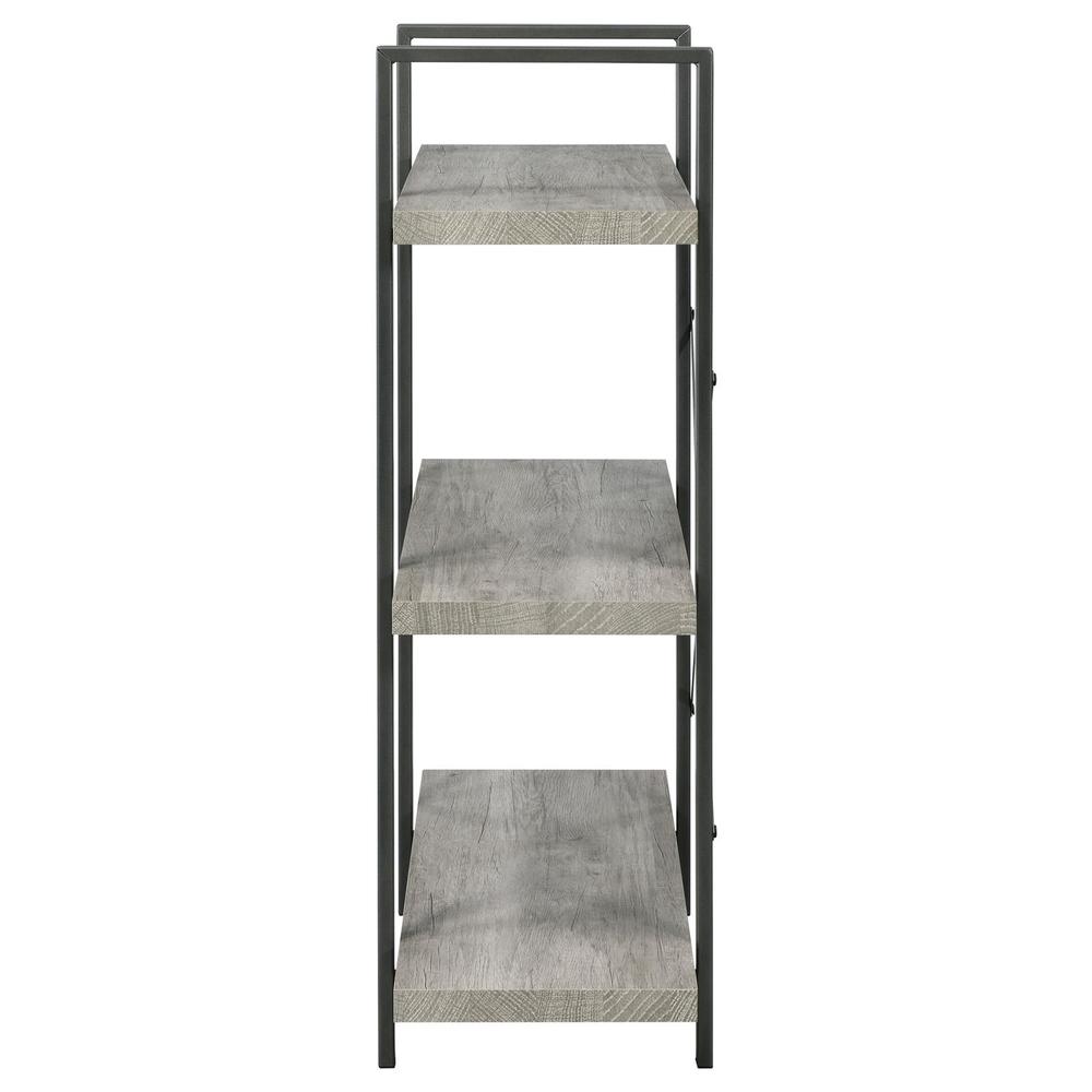 Cole 3-Shelf Bookcase Grey Driftwood and Gunmetal. Picture 5