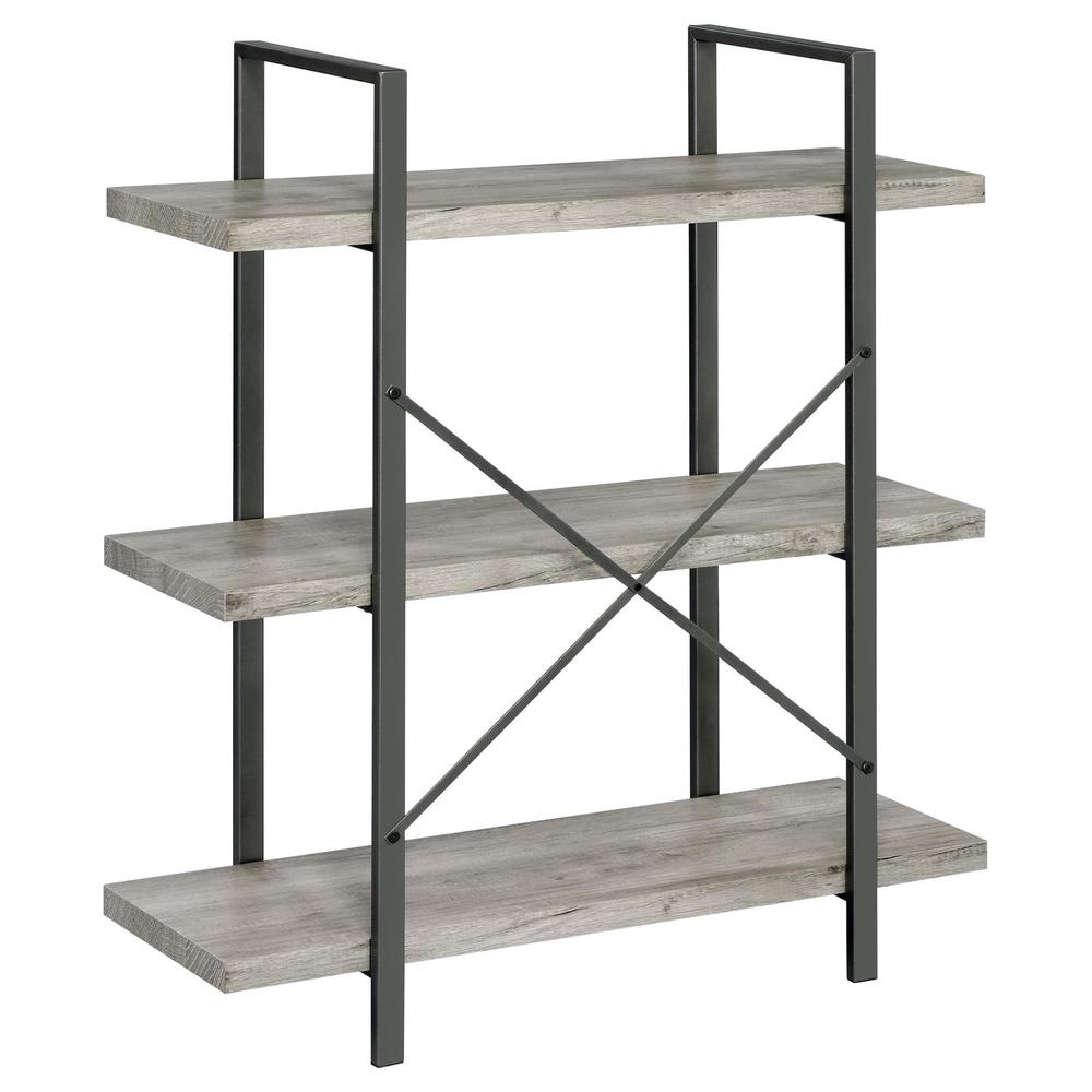 Cole 3-Shelf Bookcase Grey Driftwood and Gunmetal. Picture 6