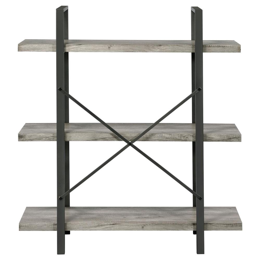Cole 3-Shelf Bookcase Grey Driftwood and Gunmetal. Picture 7