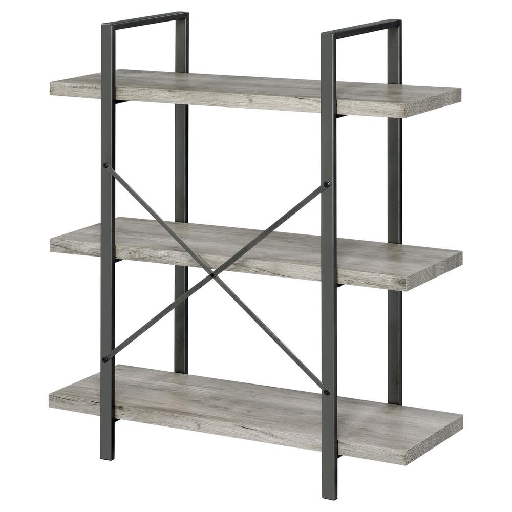 Cole 3-Shelf Bookcase Grey Driftwood and Gunmetal. Picture 8