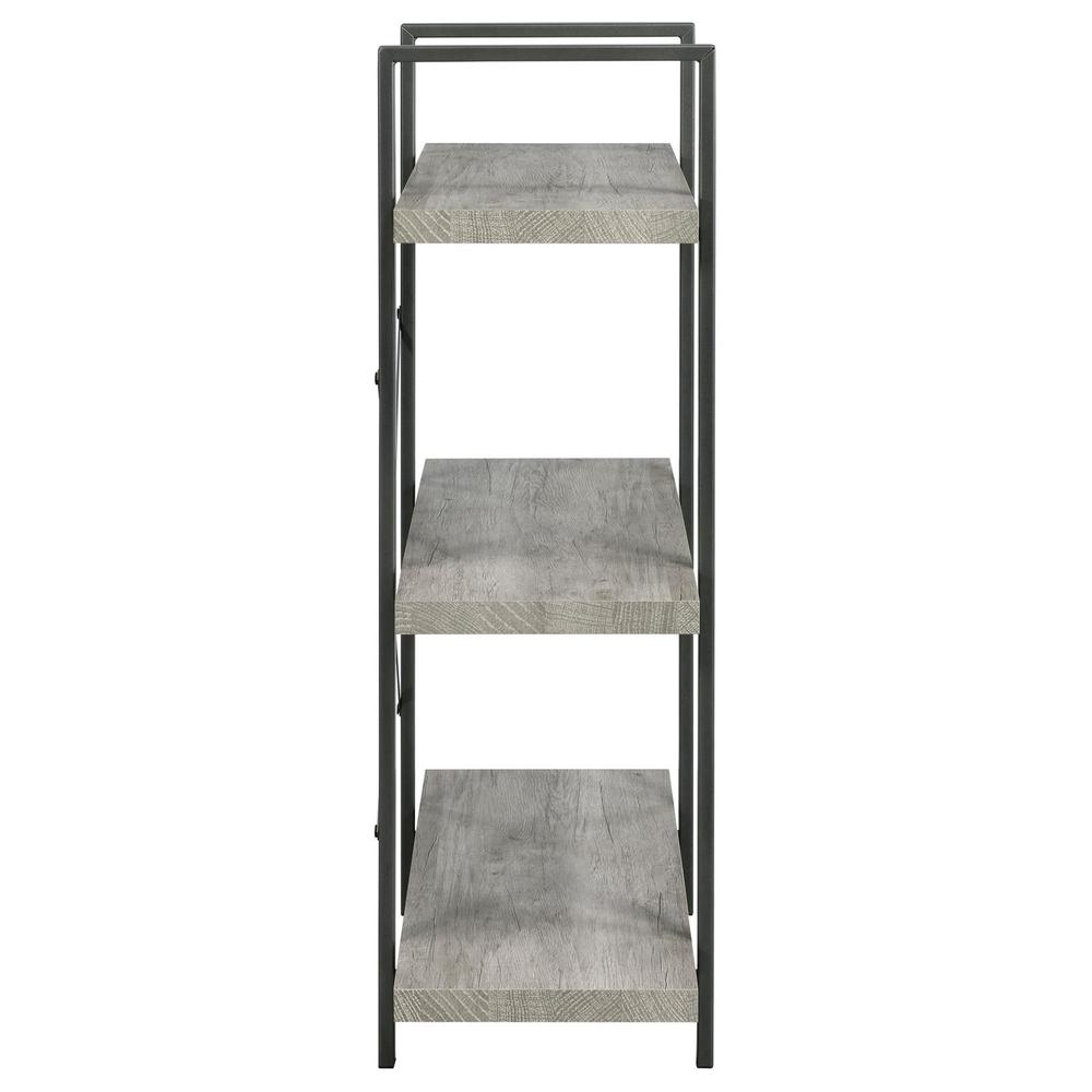 Cole 3-Shelf Bookcase Grey Driftwood and Gunmetal. Picture 9
