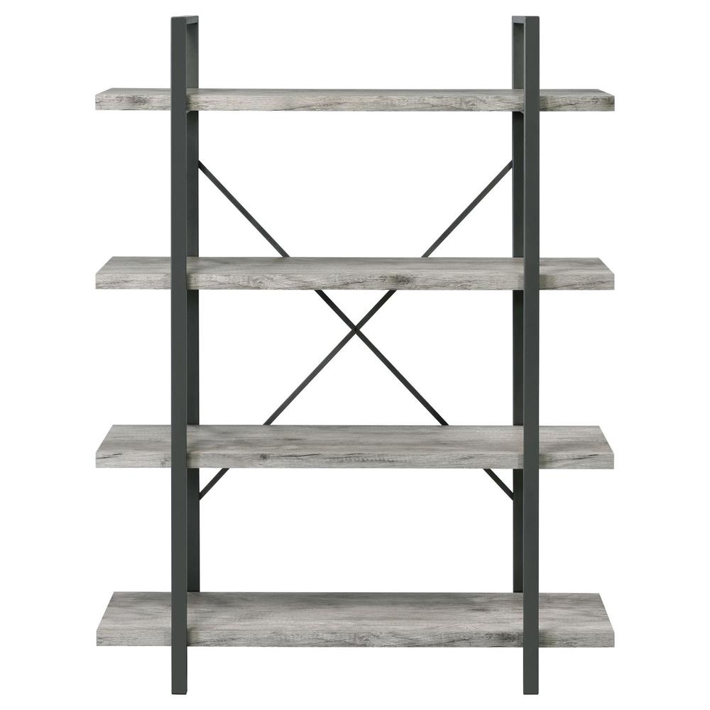 Cole 4-Shelf Bookcase Grey Driftwood and Gunmetal. Picture 3