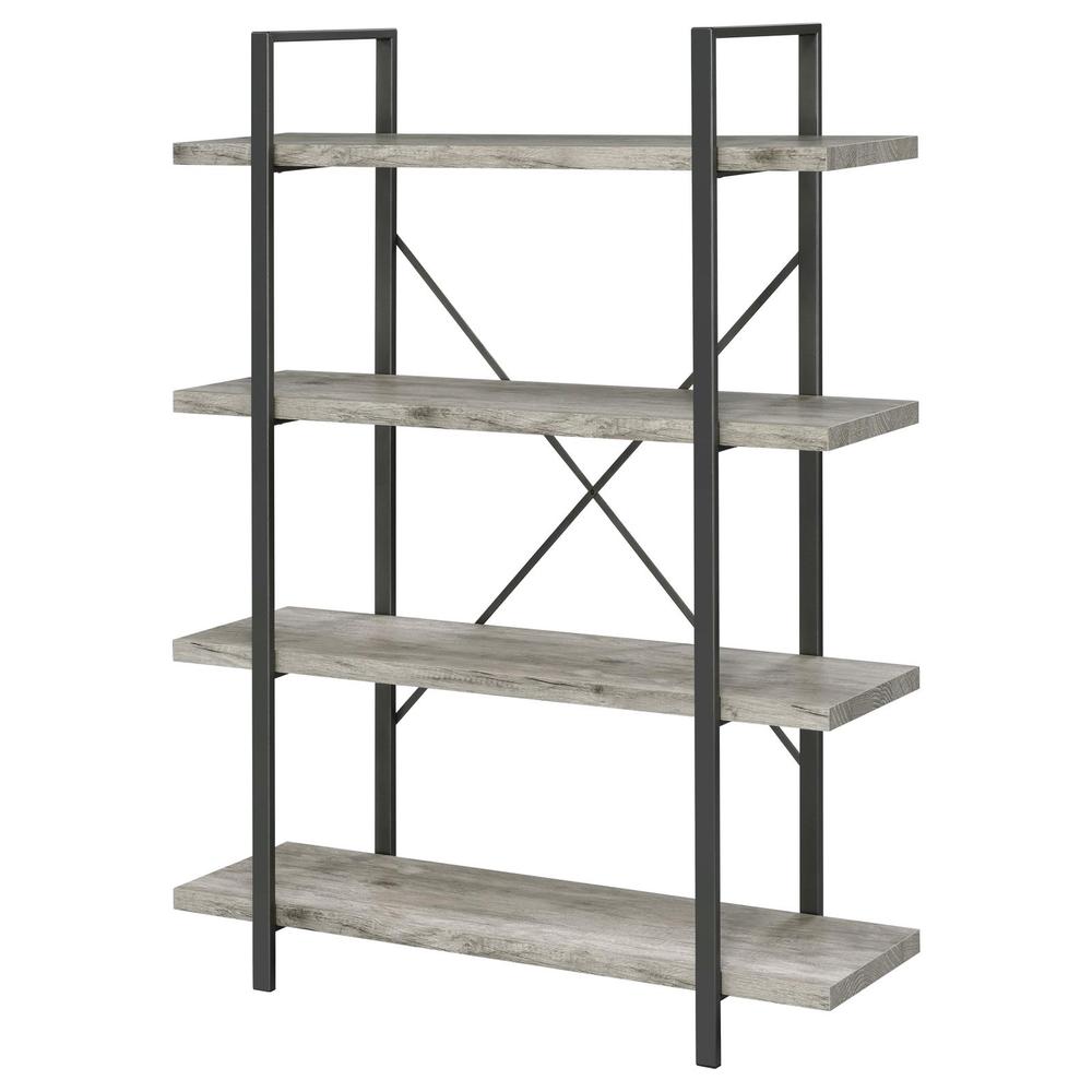 Cole 4-Shelf Bookcase Grey Driftwood and Gunmetal. Picture 4