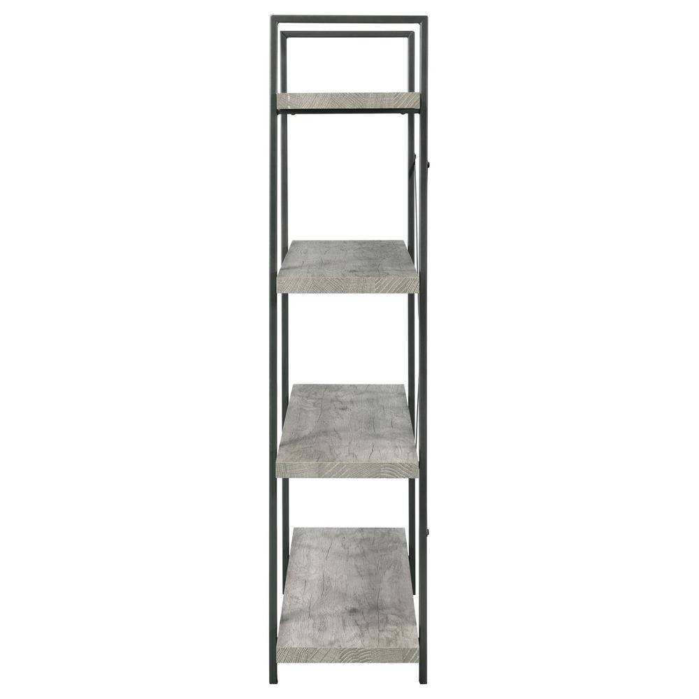 Cole 4-Shelf Bookcase Grey Driftwood and Gunmetal. Picture 5