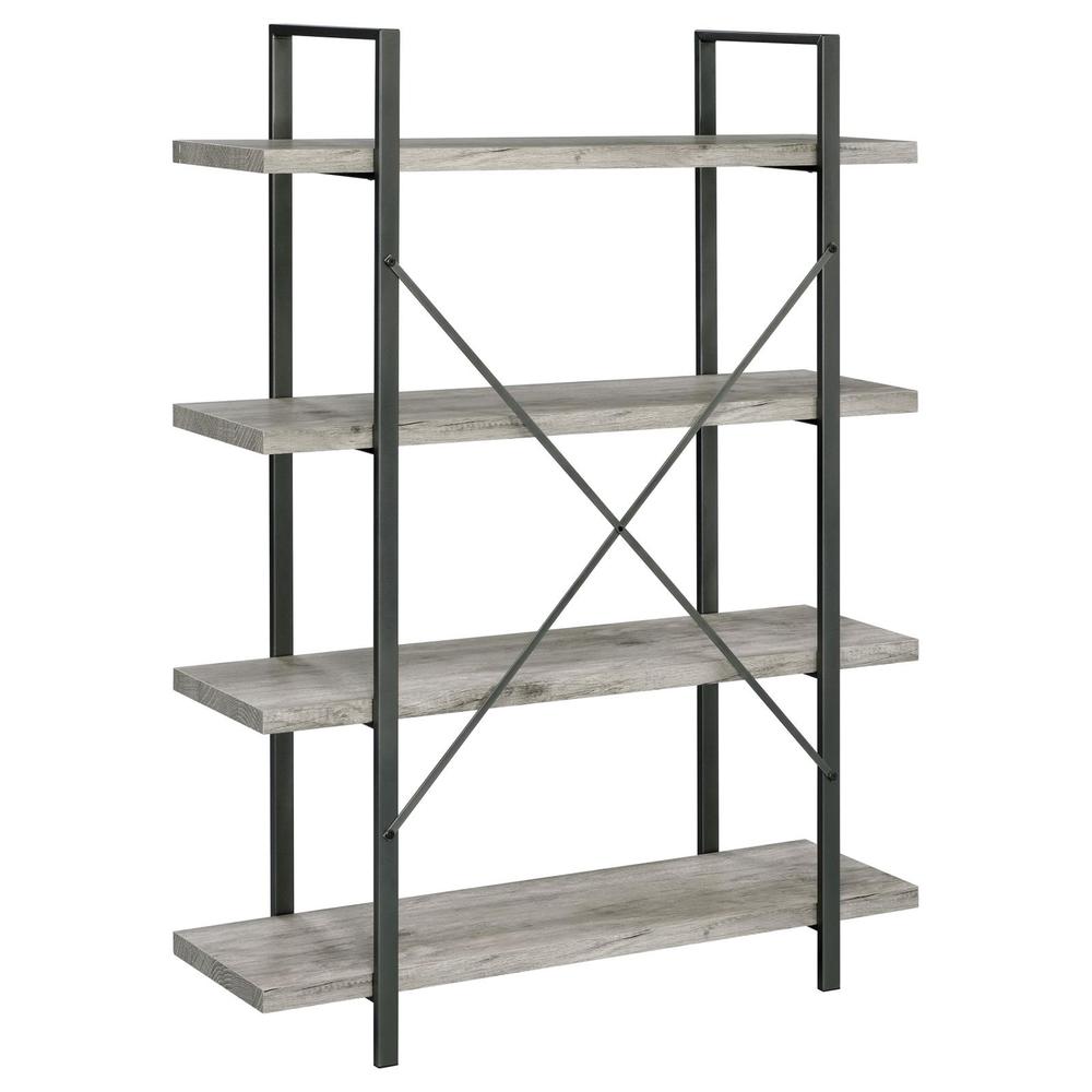 Cole 4-Shelf Bookcase Grey Driftwood and Gunmetal. Picture 6