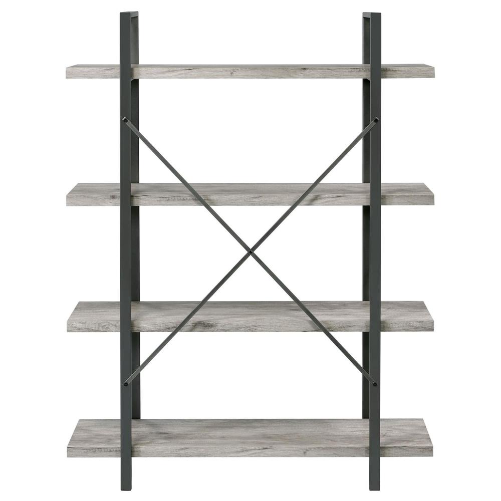Cole 4-Shelf Bookcase Grey Driftwood and Gunmetal. Picture 7