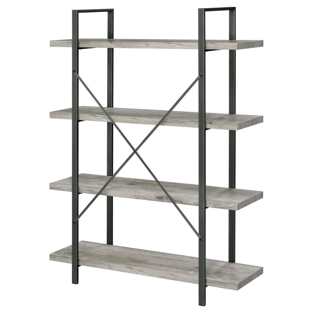 Cole 4-Shelf Bookcase Grey Driftwood and Gunmetal. Picture 8