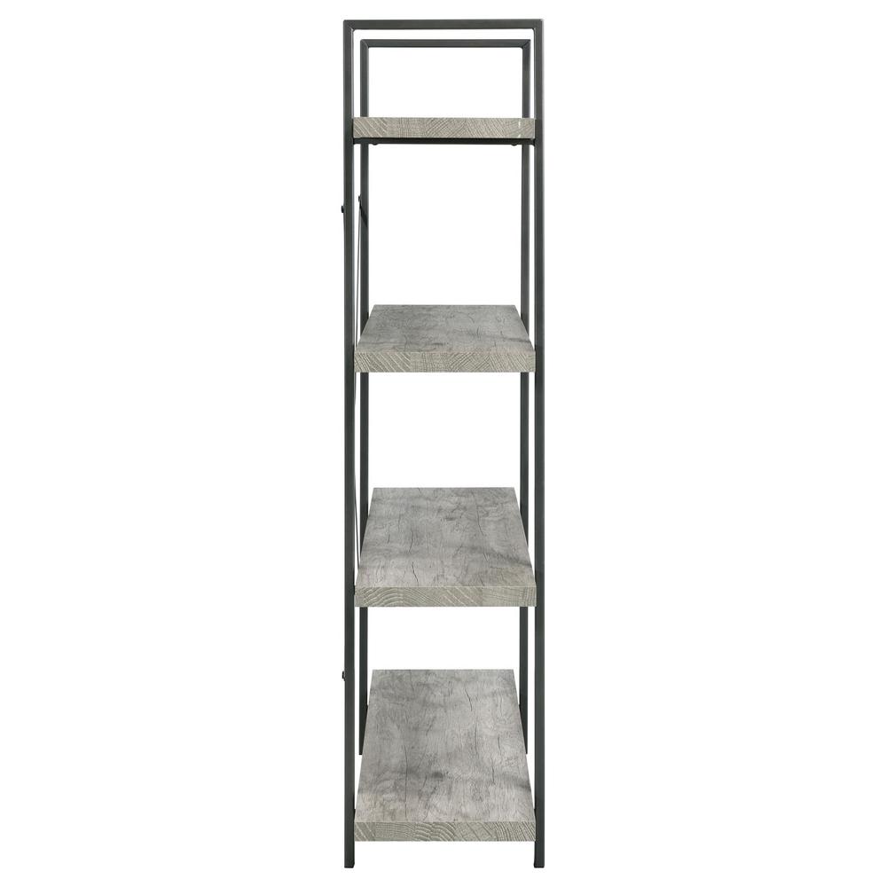 Cole 4-Shelf Bookcase Grey Driftwood and Gunmetal. Picture 9