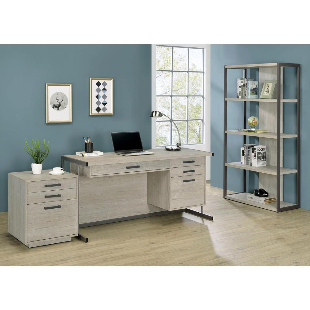Loomis 4-drawer Rectangular Office Desk Whitewashed Grey and Gunmetal. Picture 11