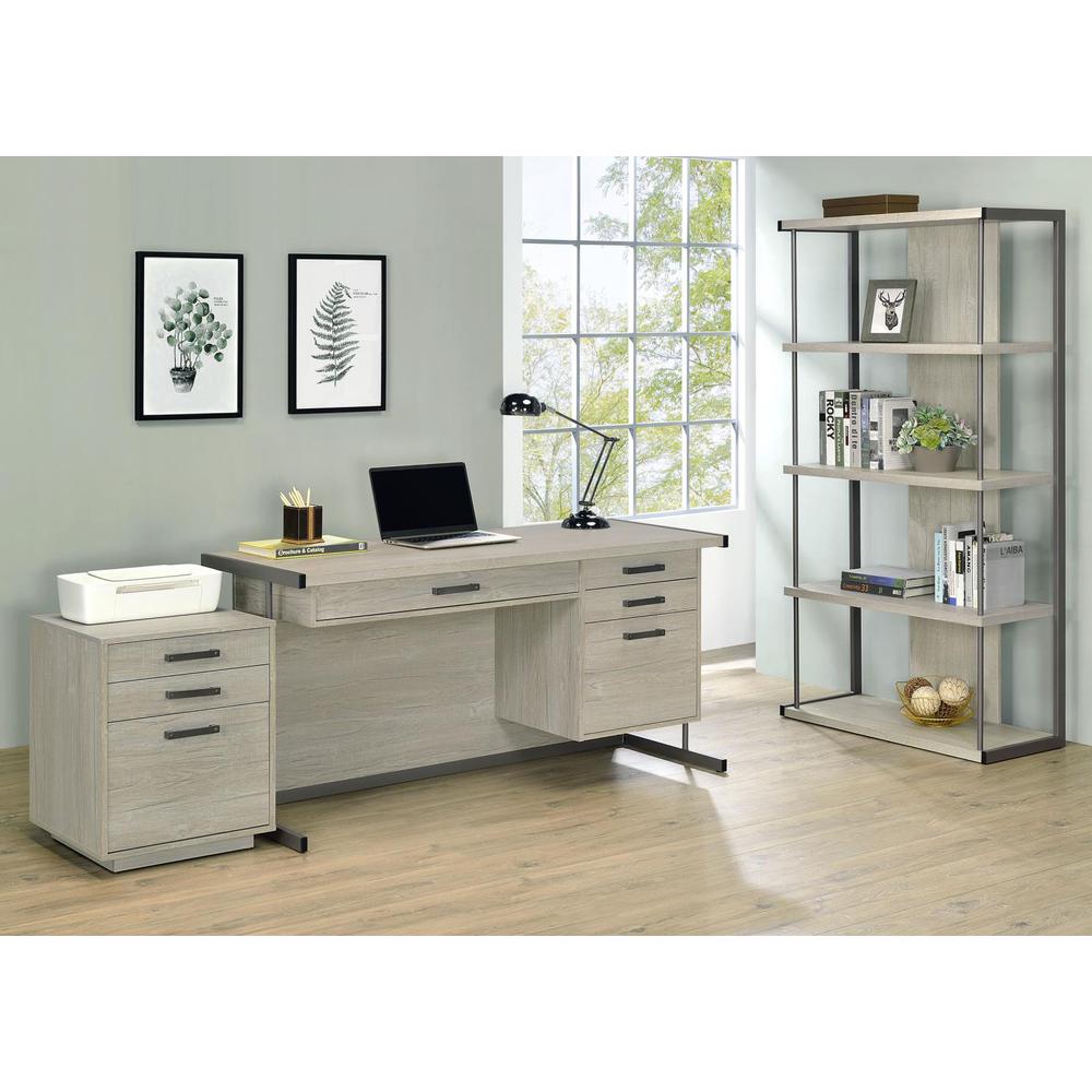 Loomis 4-drawer Rectangular Office Desk Whitewashed Grey and Gunmetal. Picture 12