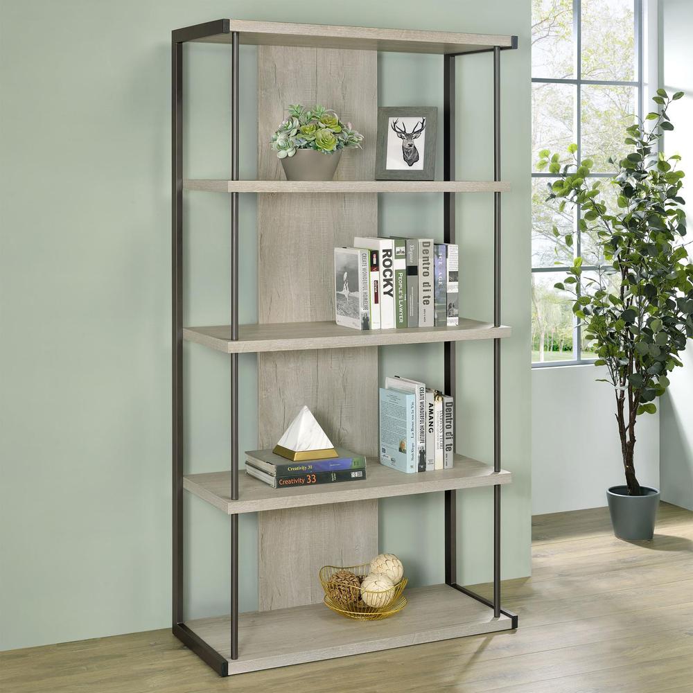 Loomis 4-shelf Bookcase Whitewashed Grey. Picture 2