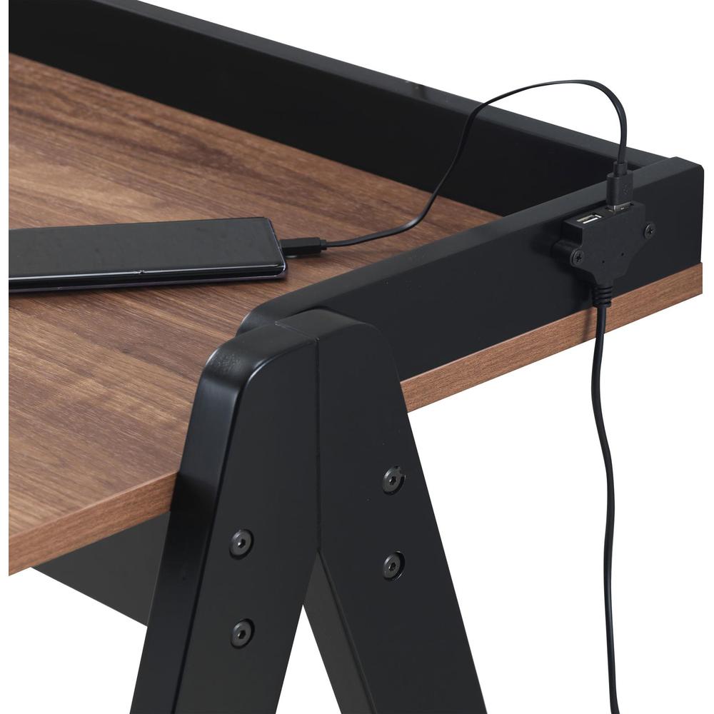 Raul Writing Desk Walnut and Black with USB ports. Picture 9