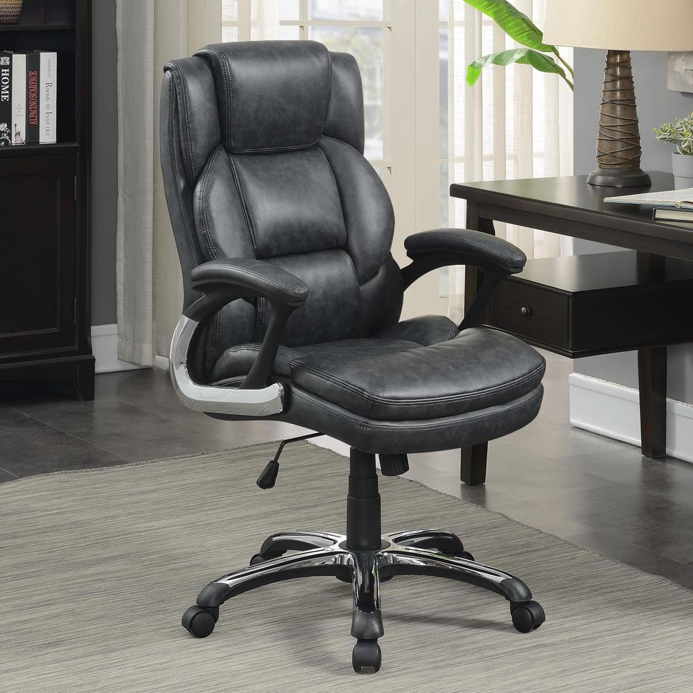 Nerris Adjustable Height Office Chair with Padded Arm Grey and Black. Picture 1