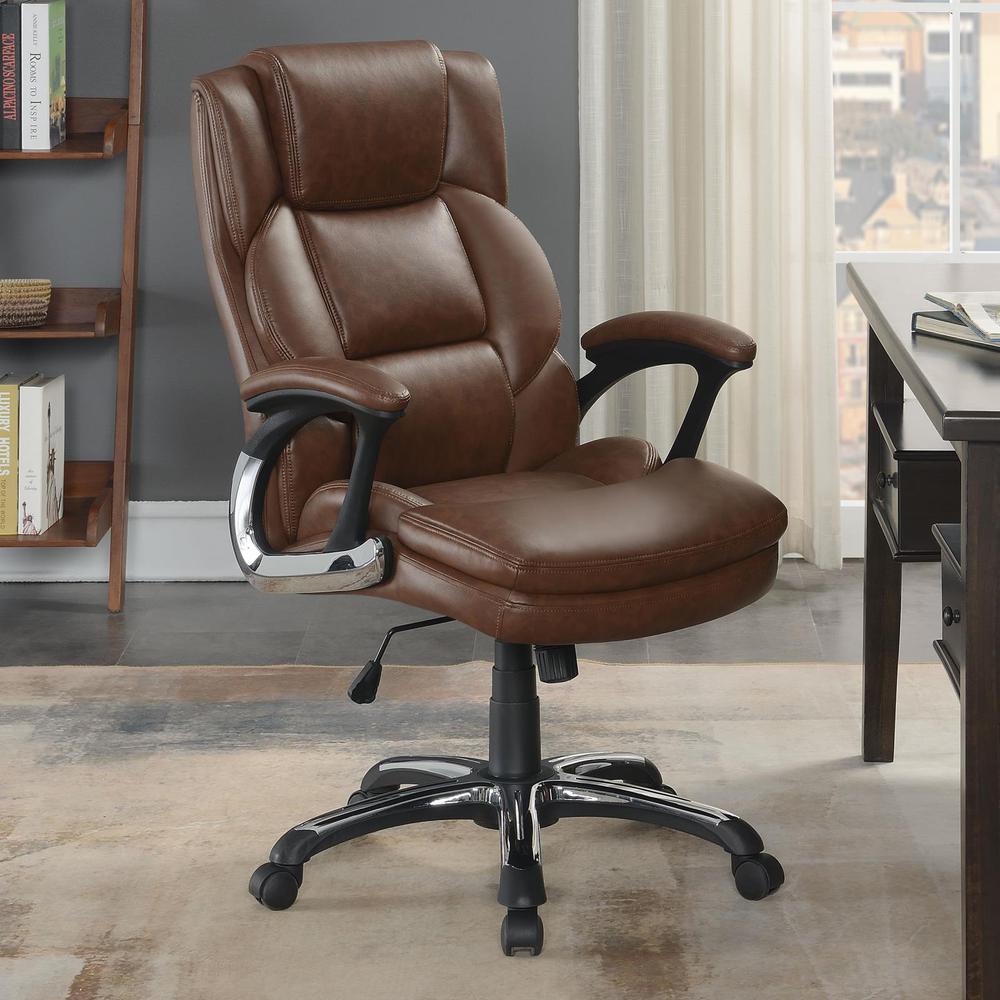 Nerris Adjustable Height Office Chair with Padded Arm Brown and Black. Picture 1