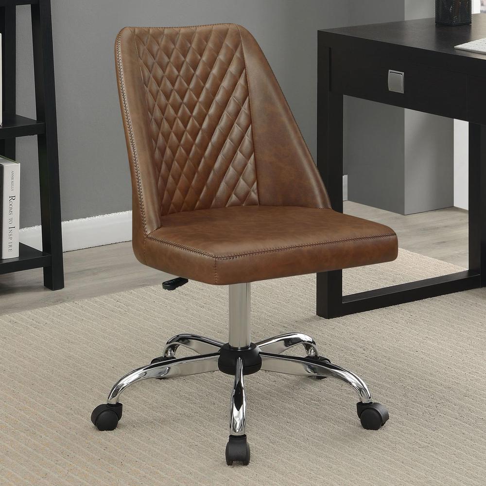 Althea Upholstered Tufted Back Office Chair Brown and Chrome. Picture 1