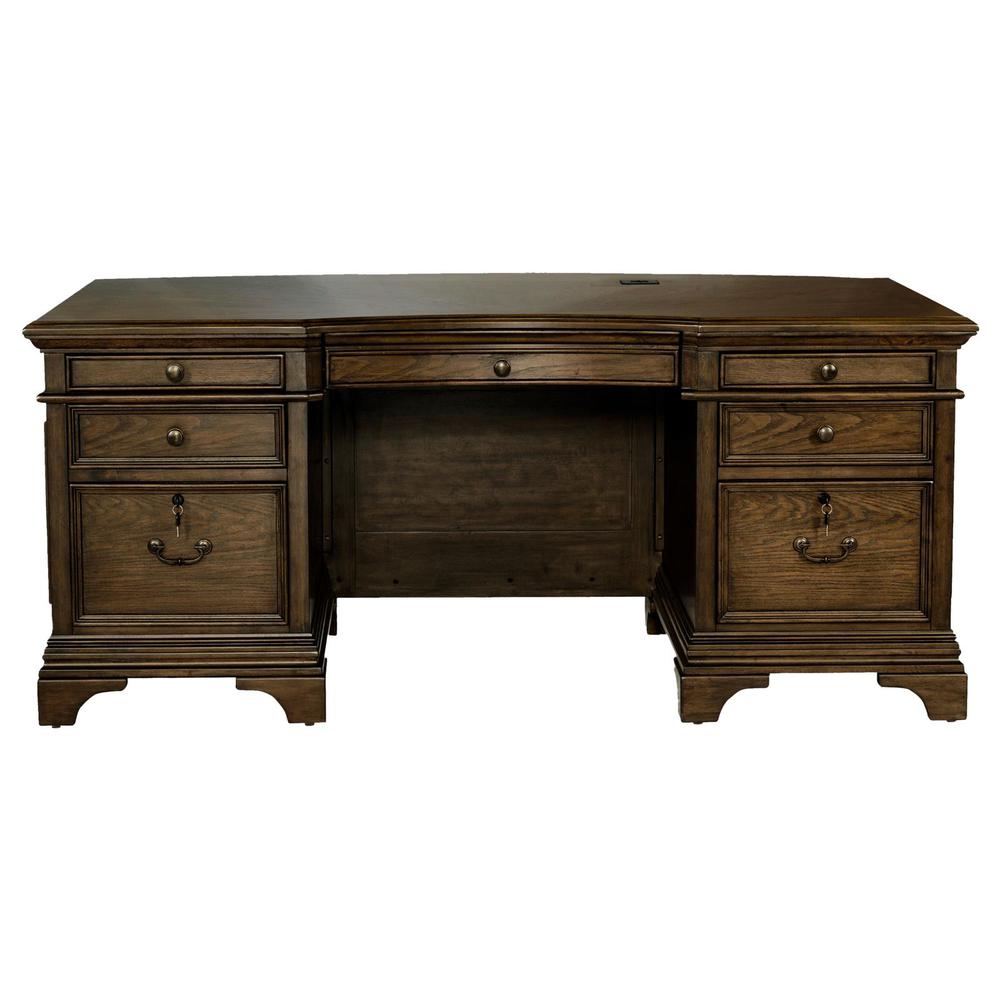 Hartshill Executive Desk with File Cabinets Burnished Oak. Picture 4