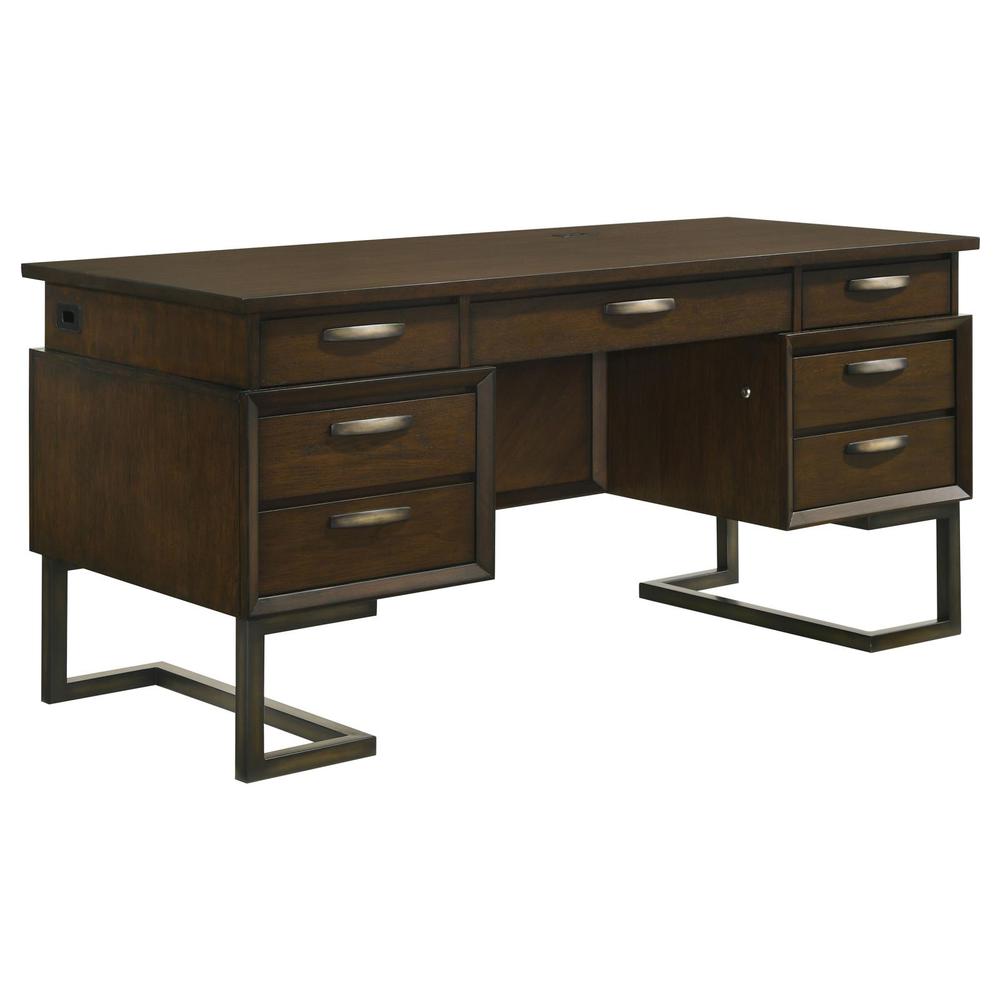 Marshall 6-drawer Executive Desk Dark Walnut and Gunmetal. Picture 14