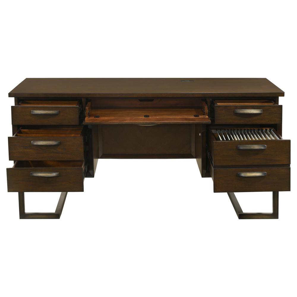 Marshall 6-drawer Executive Desk Dark Walnut and Gunmetal. Picture 3