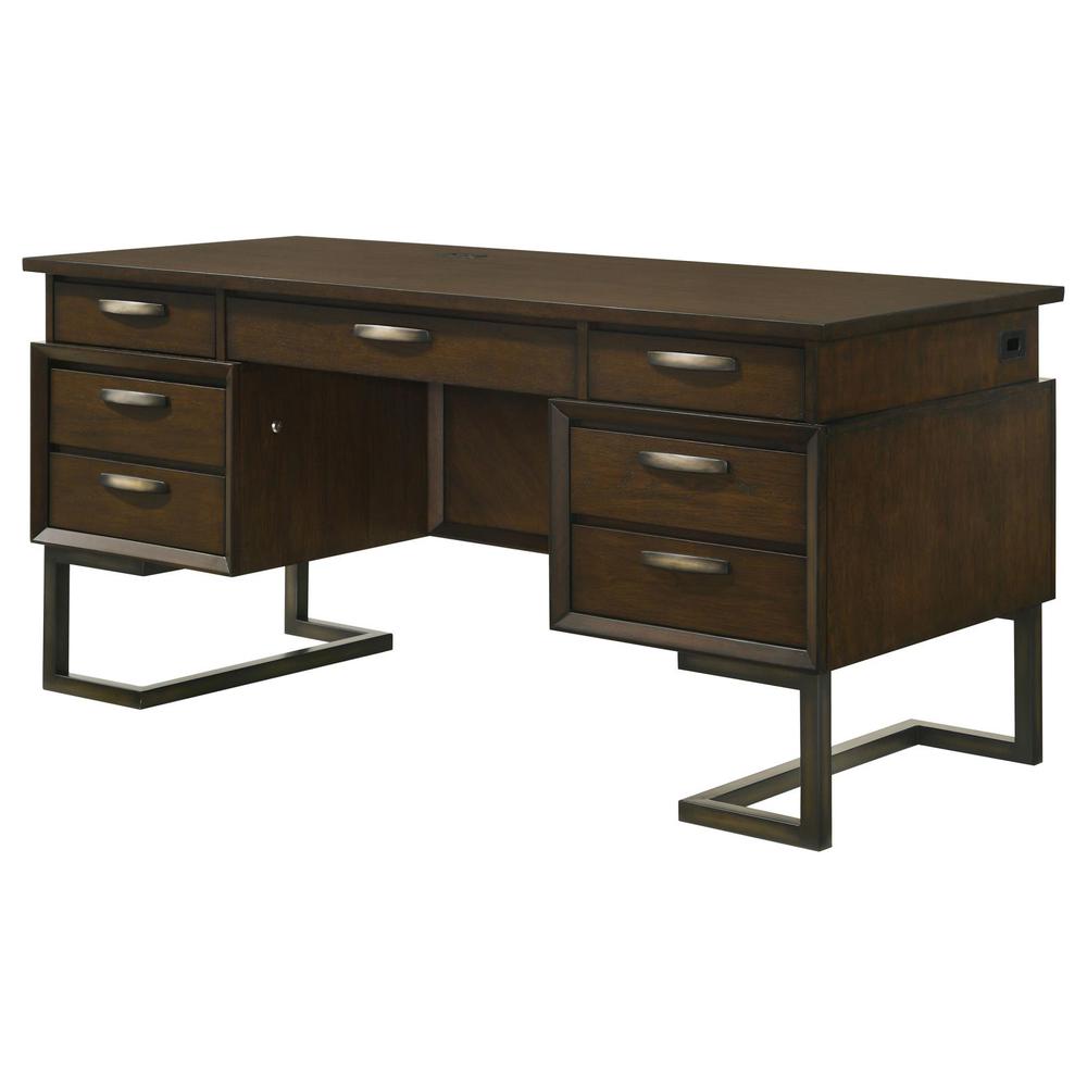 Marshall 6-drawer Executive Desk Dark Walnut and Gunmetal. Picture 4