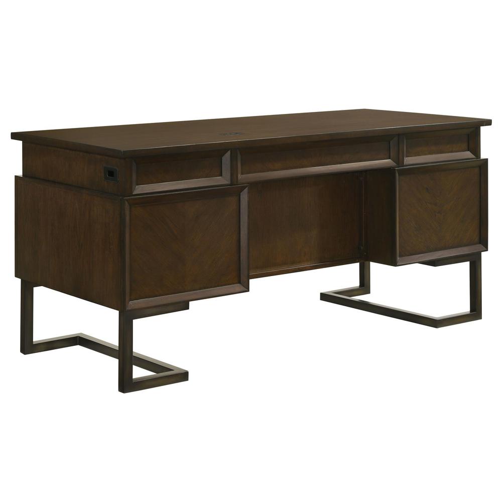 Marshall 6-drawer Executive Desk Dark Walnut and Gunmetal. Picture 6