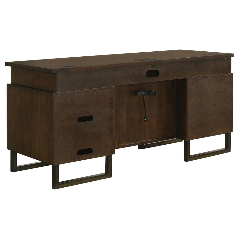 Marshall 5-drawer Credenza Desk With Power Outlet Dark Walnut and Gunmetal. Picture 6