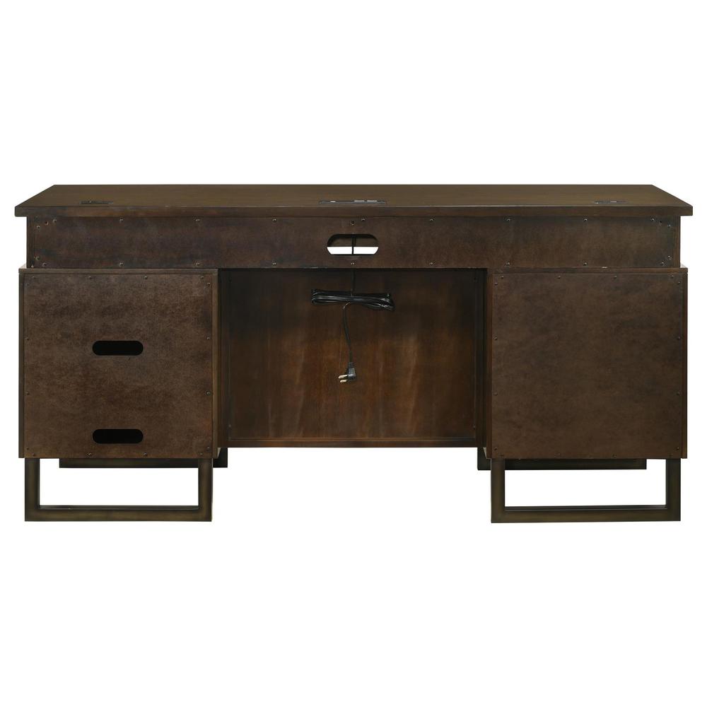 Marshall 5-drawer Credenza Desk With Power Outlet Dark Walnut and Gunmetal. Picture 7