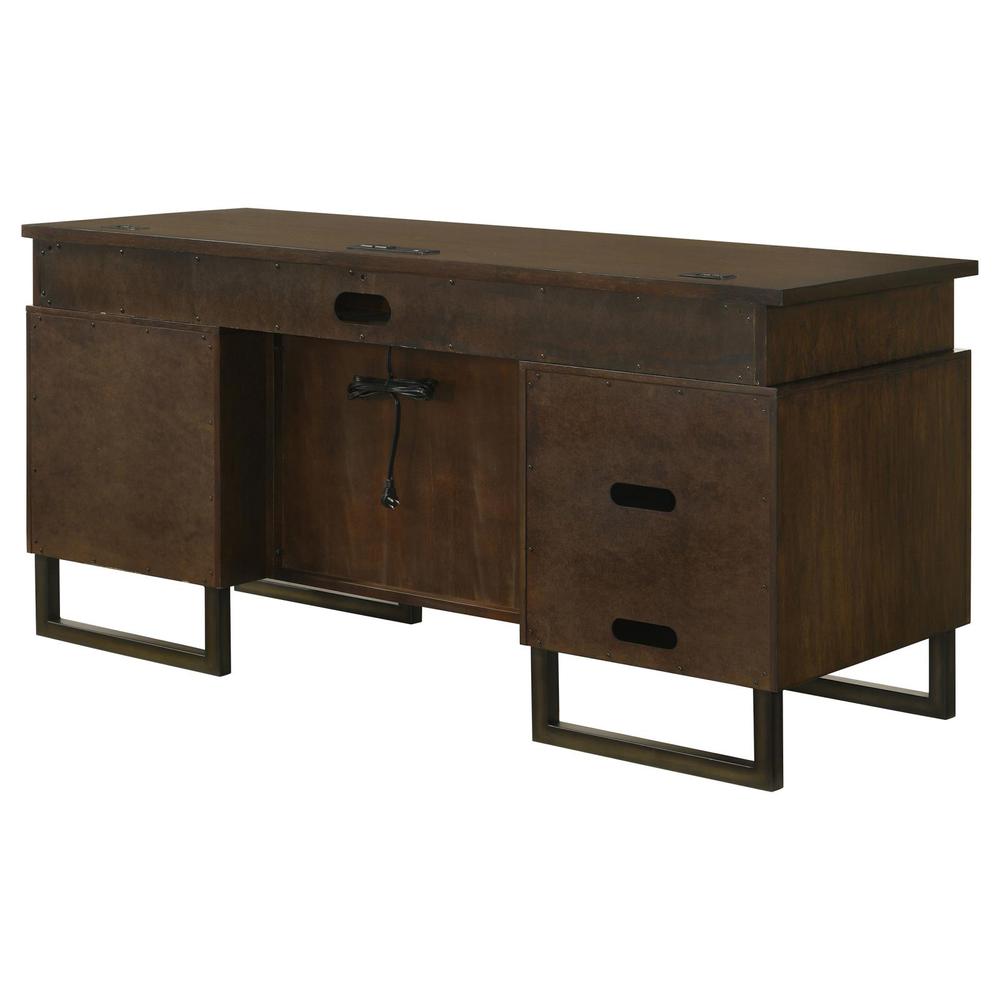Marshall 5-drawer Credenza Desk With Power Outlet Dark Walnut and Gunmetal. Picture 8