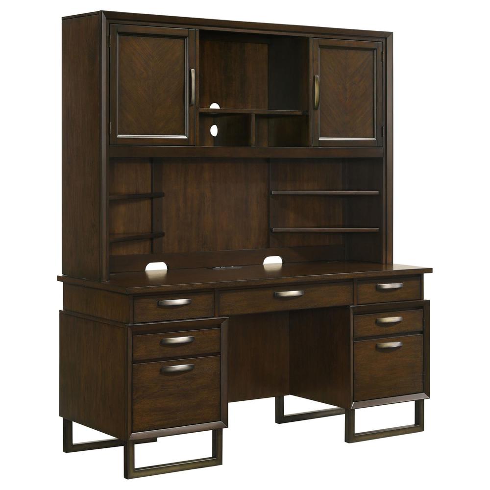 Marshall 10-drawer Credenza Desk With Hutch Dark Walnut and Gunmetal. Picture 14
