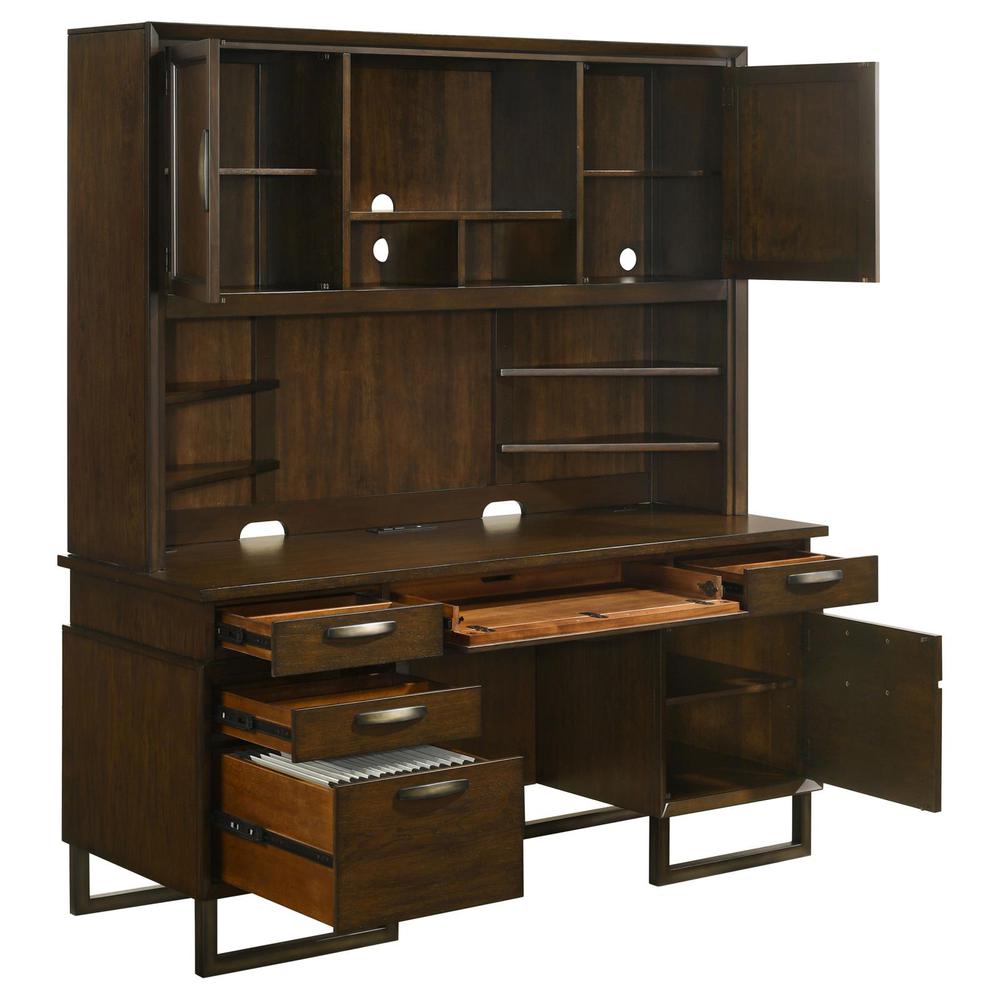 Marshall 10-drawer Credenza Desk With Hutch Dark Walnut and Gunmetal. Picture 1
