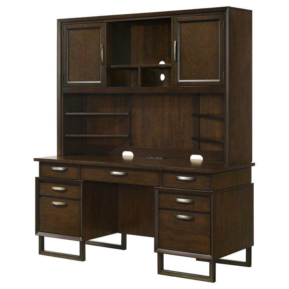 Marshall 10-drawer Credenza Desk With Hutch Dark Walnut and Gunmetal. Picture 4