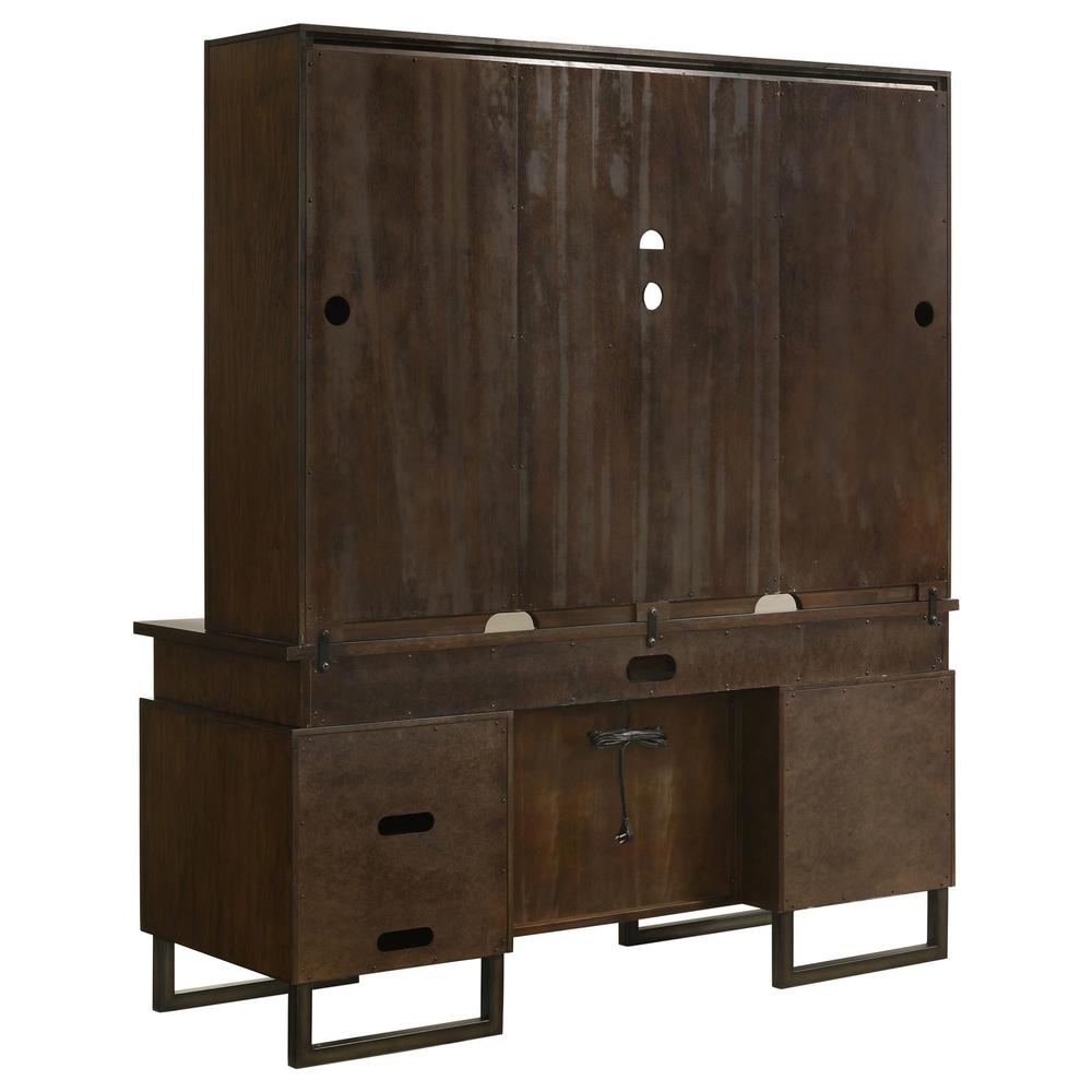 Marshall 10-drawer Credenza Desk With Hutch Dark Walnut and Gunmetal. Picture 6