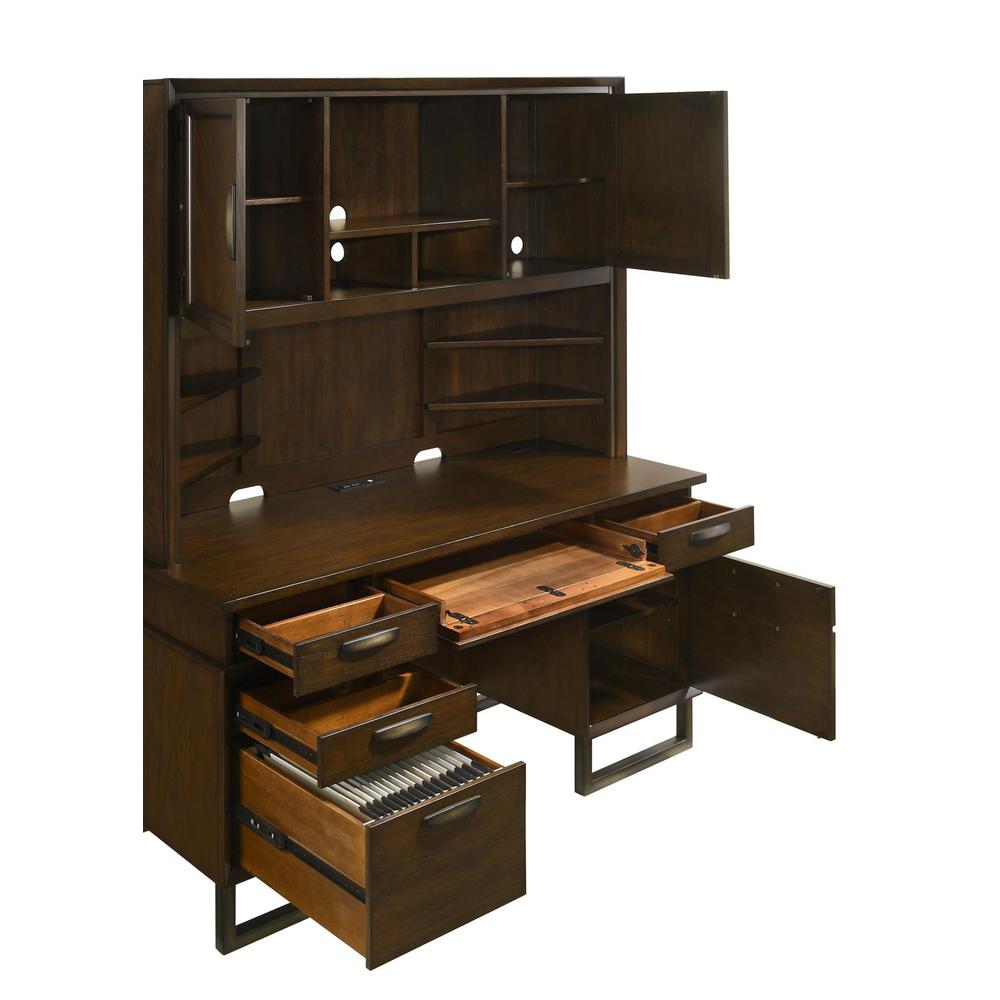 Marshall 10-drawer Credenza Desk With Hutch Dark Walnut and Gunmetal. Picture 10