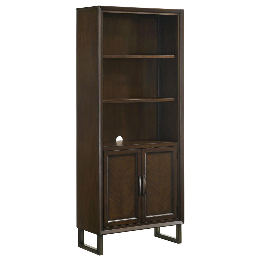 Marshall 5-shelf Bookcase With Storage Cabinet Dark Walnut and Gunmetal. Picture 1