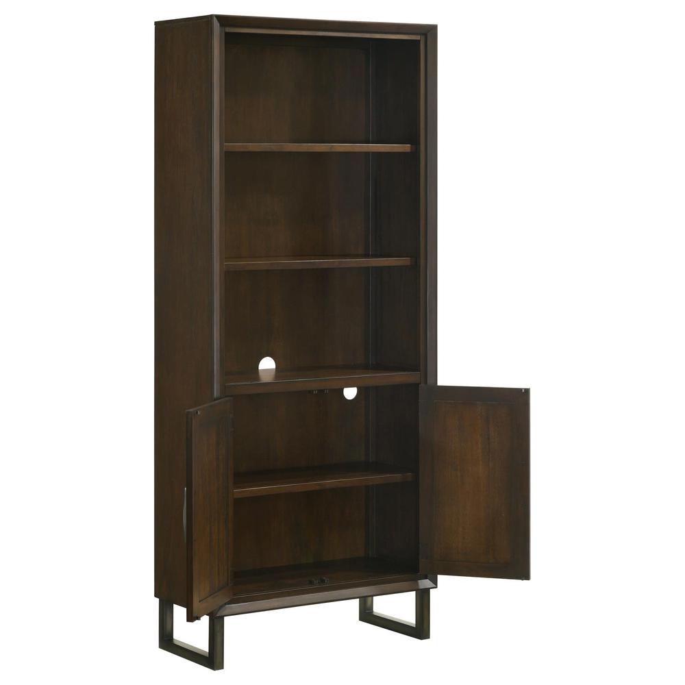 Marshall 5-shelf Bookcase With Storage Cabinet Dark Walnut and Gunmetal. Picture 2