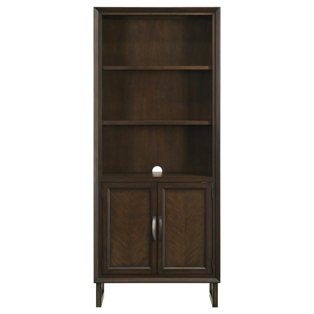 Marshall 5-shelf Bookcase With Storage Cabinet Dark Walnut and Gunmetal. Picture 3