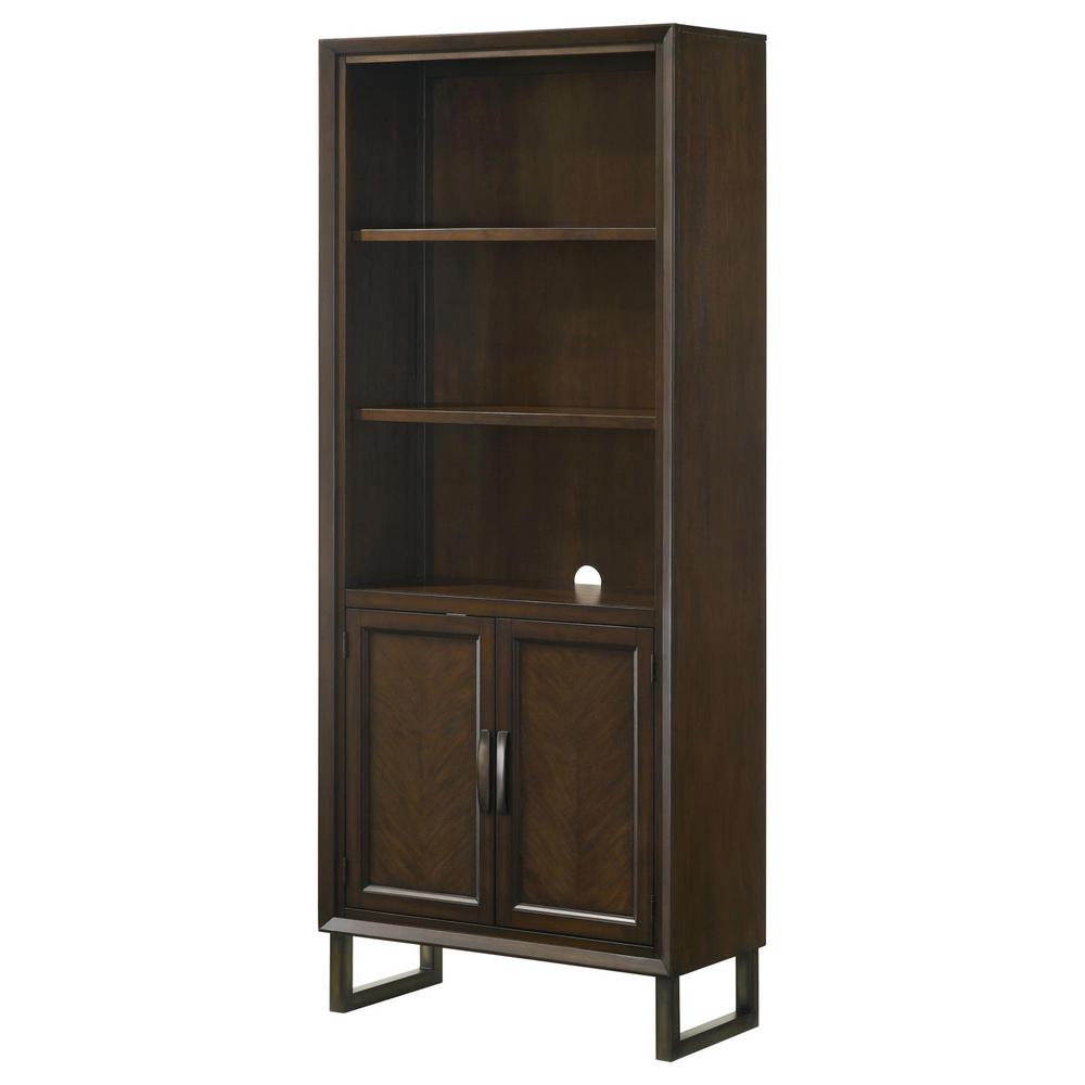 Marshall 5-shelf Bookcase With Storage Cabinet Dark Walnut and Gunmetal. Picture 5