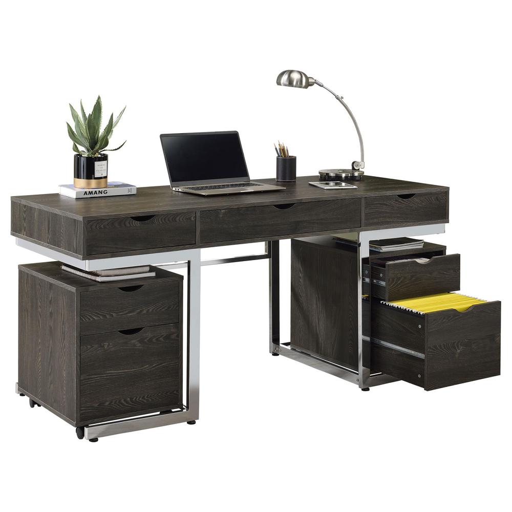 Noorvik 3-piece Writing Desk Set Dark Oak and Chrome. Picture 2